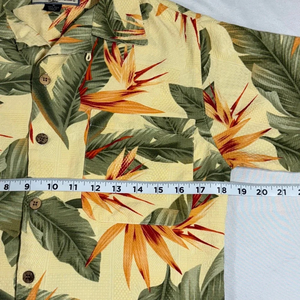 Tommy Bahama Relax Mens Medium Silk Bird of Paradise Tropical Camp‎ Shirt Yellow